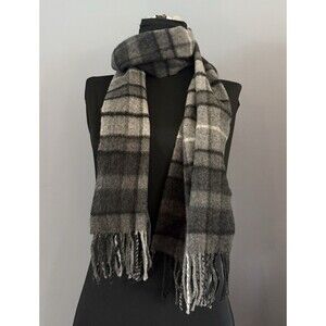 Vintage Cashmere Tartan Grey Unisex Scarf Made In Scotland For Marshal Fields